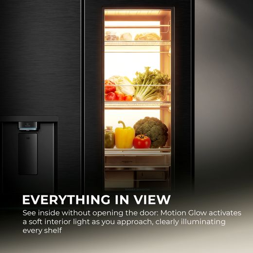 Haier Horizon American Fridge Freezer - Obsidian Steel - Annotation - Motion Glow